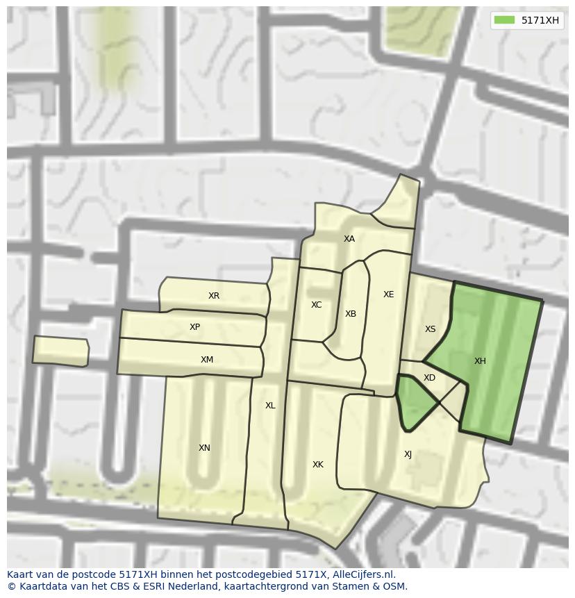 Afbeelding van het postcodegebied 5171 XH op de kaart.
