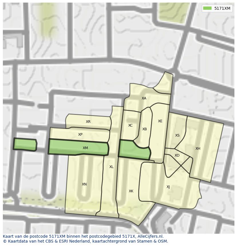 Afbeelding van het postcodegebied 5171 XM op de kaart.
