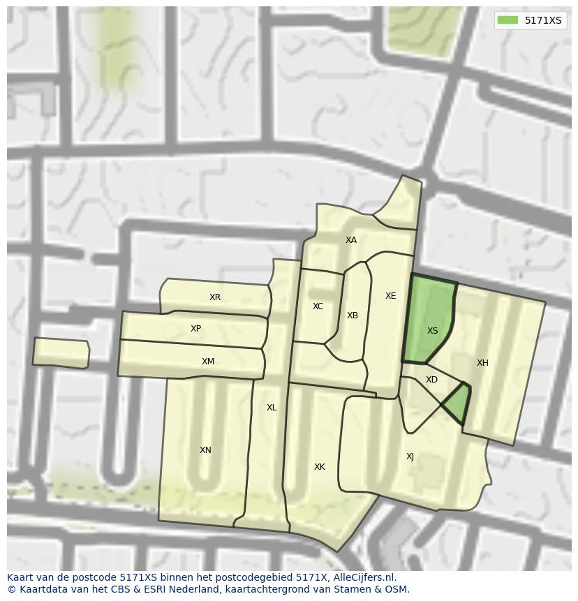 Afbeelding van het postcodegebied 5171 XS op de kaart.