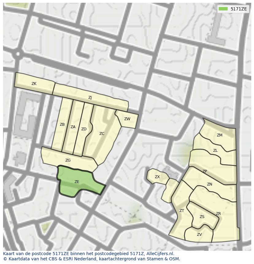 Afbeelding van het postcodegebied 5171 ZE op de kaart.