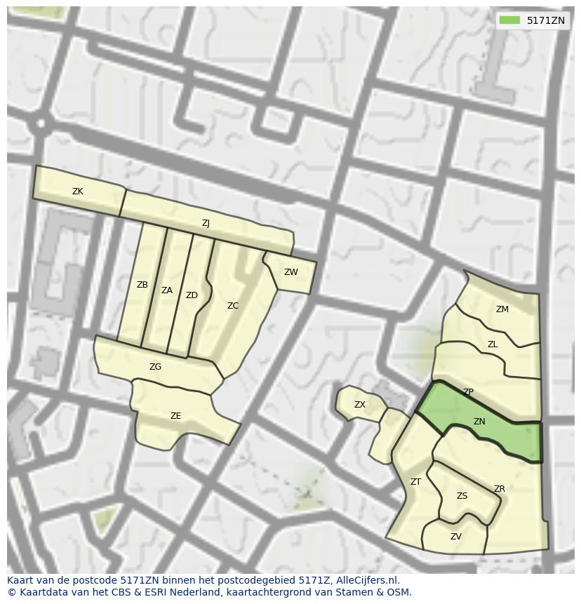 Afbeelding van het postcodegebied 5171 ZN op de kaart.
