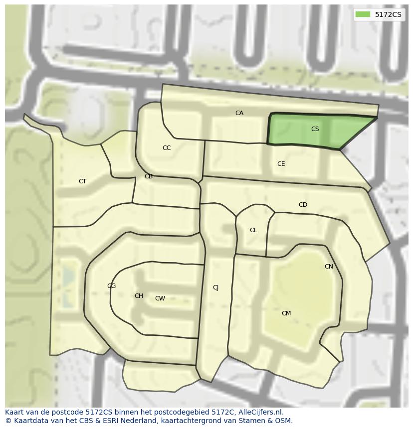 Afbeelding van het postcodegebied 5172 CS op de kaart.