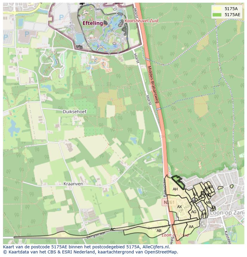 Afbeelding van het postcodegebied 5175 AE op de kaart.