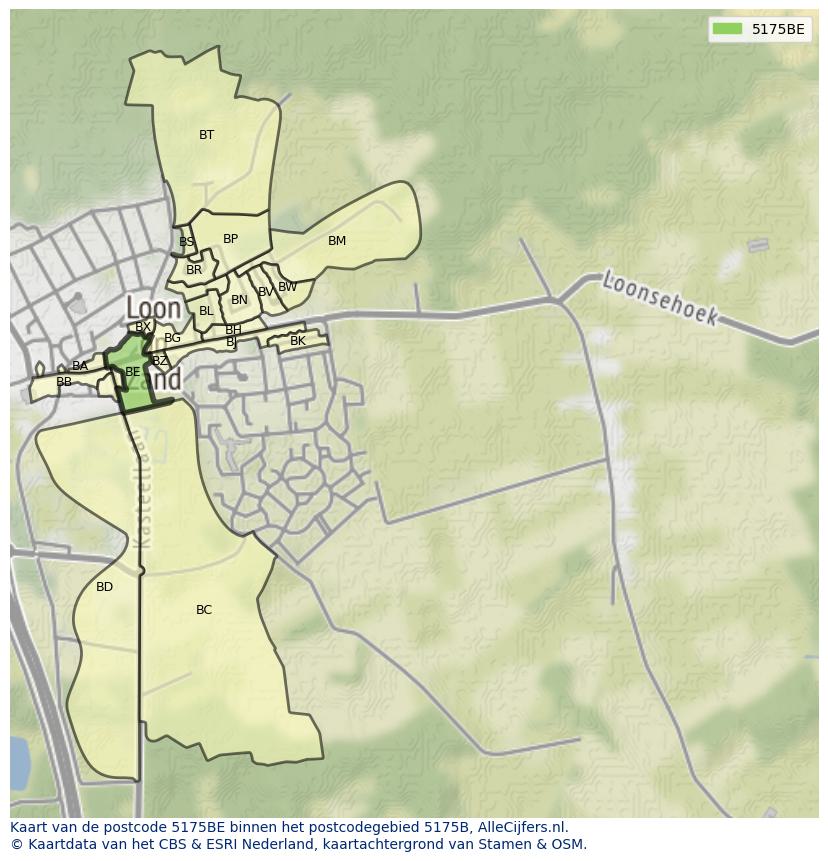 Afbeelding van het postcodegebied 5175 BE op de kaart.