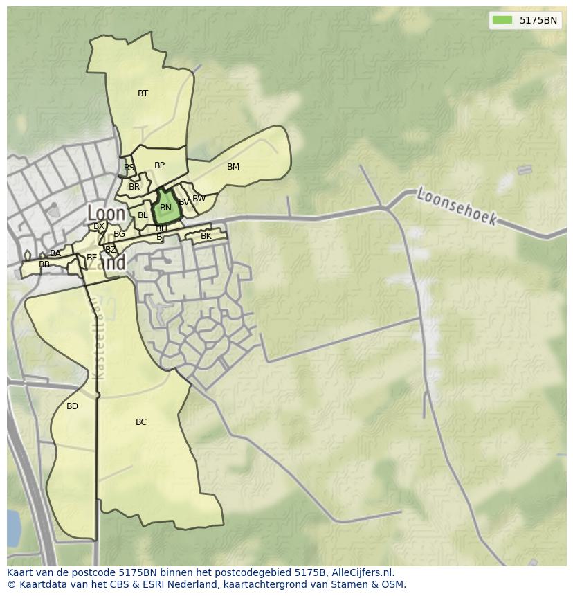 Afbeelding van het postcodegebied 5175 BN op de kaart.