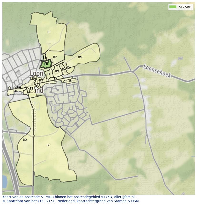 Afbeelding van het postcodegebied 5175 BR op de kaart.