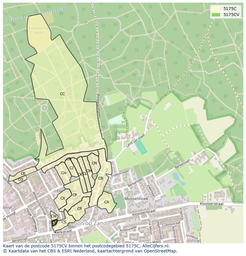 Afbeelding van het postcodegebied 5175 CV op de kaart.