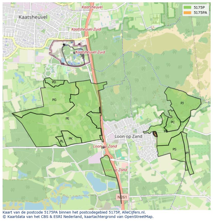 Afbeelding van het postcodegebied 5175 PA op de kaart.