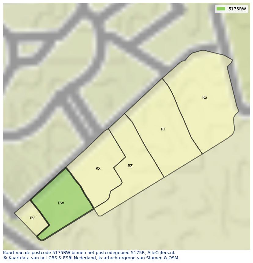 Afbeelding van het postcodegebied 5175 RW op de kaart.