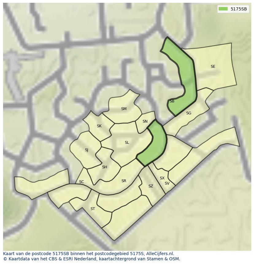 Afbeelding van het postcodegebied 5175 SB op de kaart.