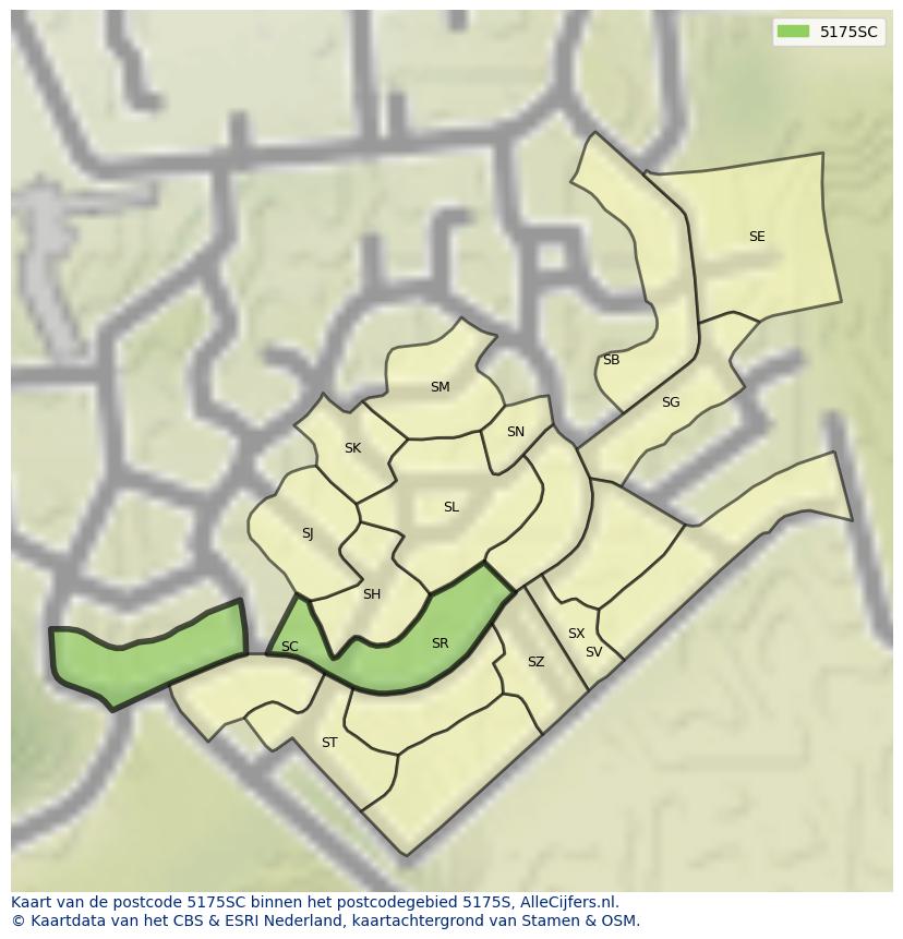 Afbeelding van het postcodegebied 5175 SC op de kaart.