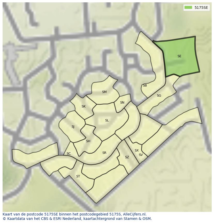 Afbeelding van het postcodegebied 5175 SE op de kaart.