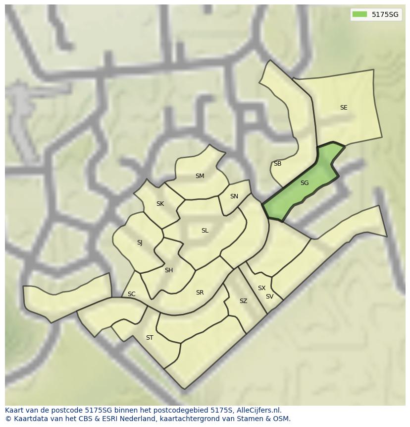 Afbeelding van het postcodegebied 5175 SG op de kaart.