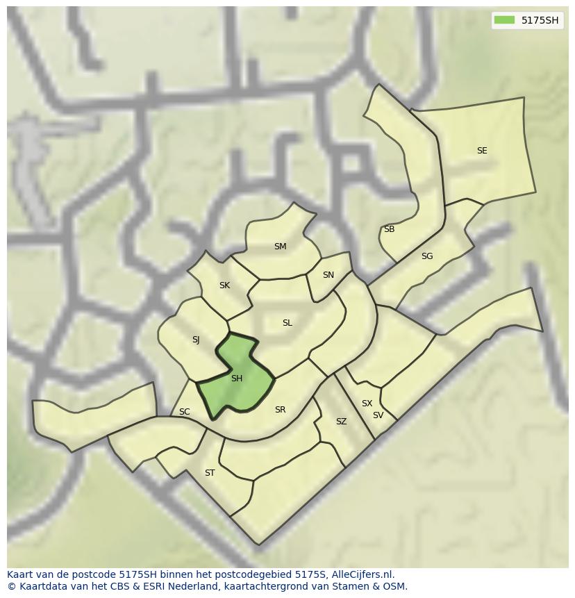 Afbeelding van het postcodegebied 5175 SH op de kaart.