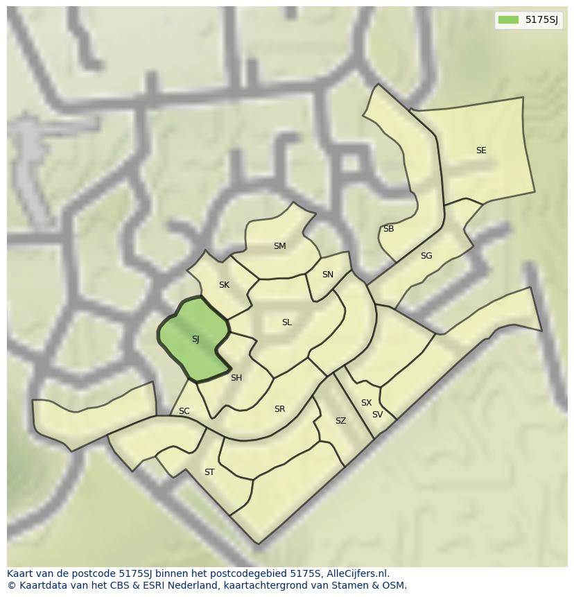 Afbeelding van het postcodegebied 5175 SJ op de kaart.