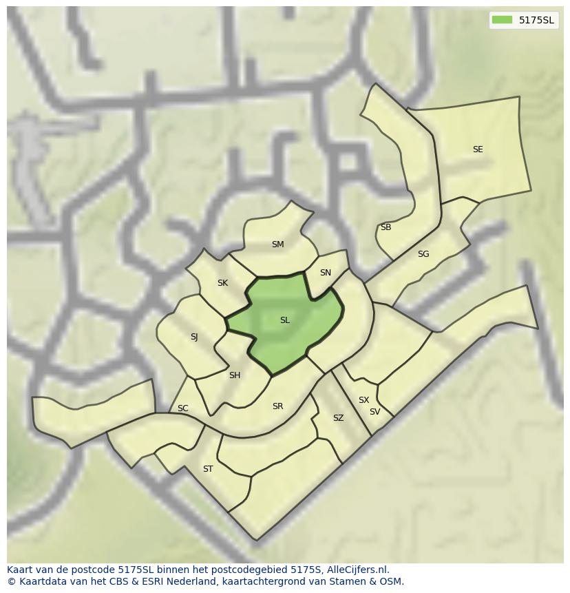 Afbeelding van het postcodegebied 5175 SL op de kaart.