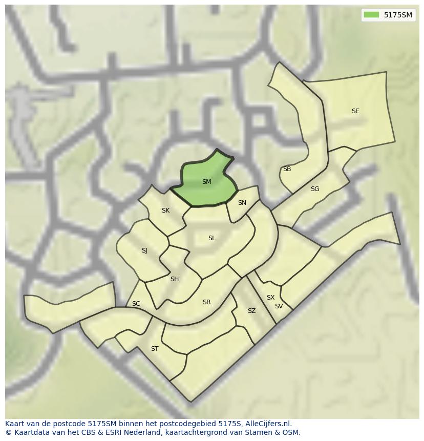 Afbeelding van het postcodegebied 5175 SM op de kaart.