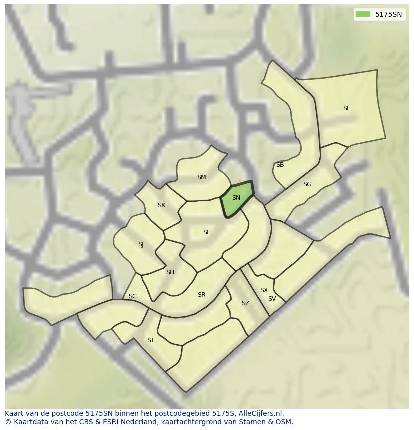 Afbeelding van het postcodegebied 5175 SN op de kaart.