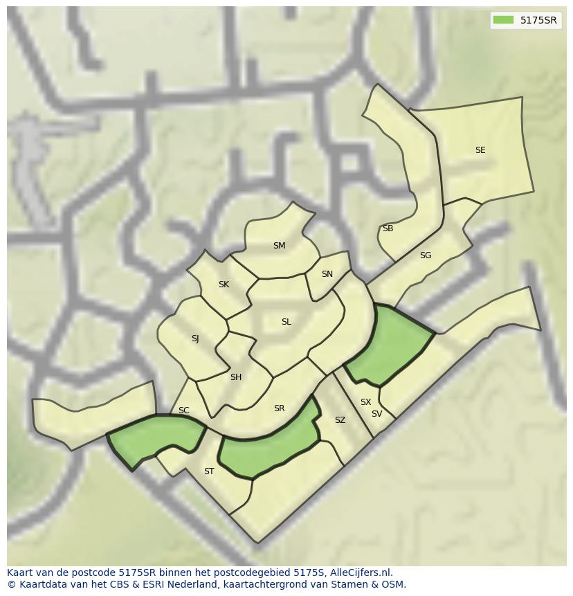 Afbeelding van het postcodegebied 5175 SR op de kaart.