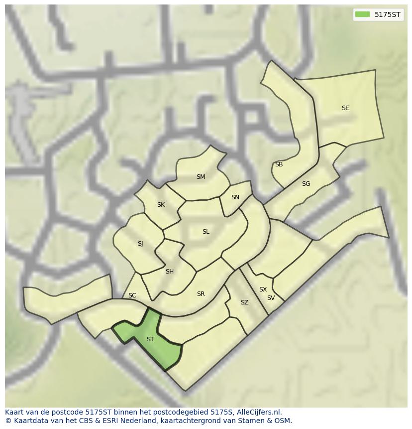 Afbeelding van het postcodegebied 5175 ST op de kaart.