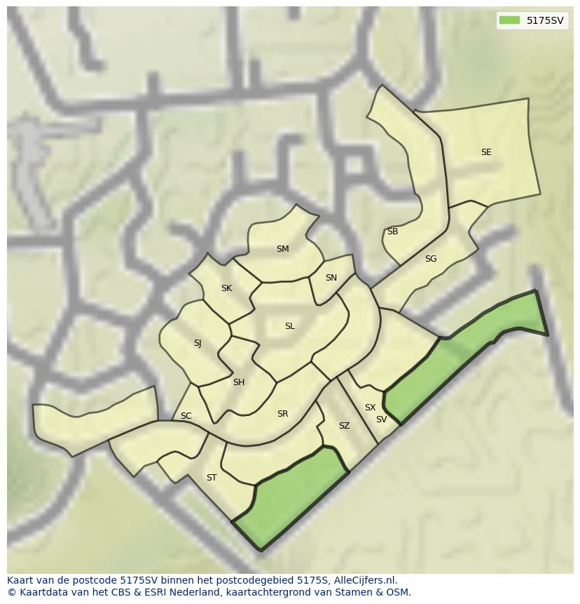 Afbeelding van het postcodegebied 5175 SV op de kaart.