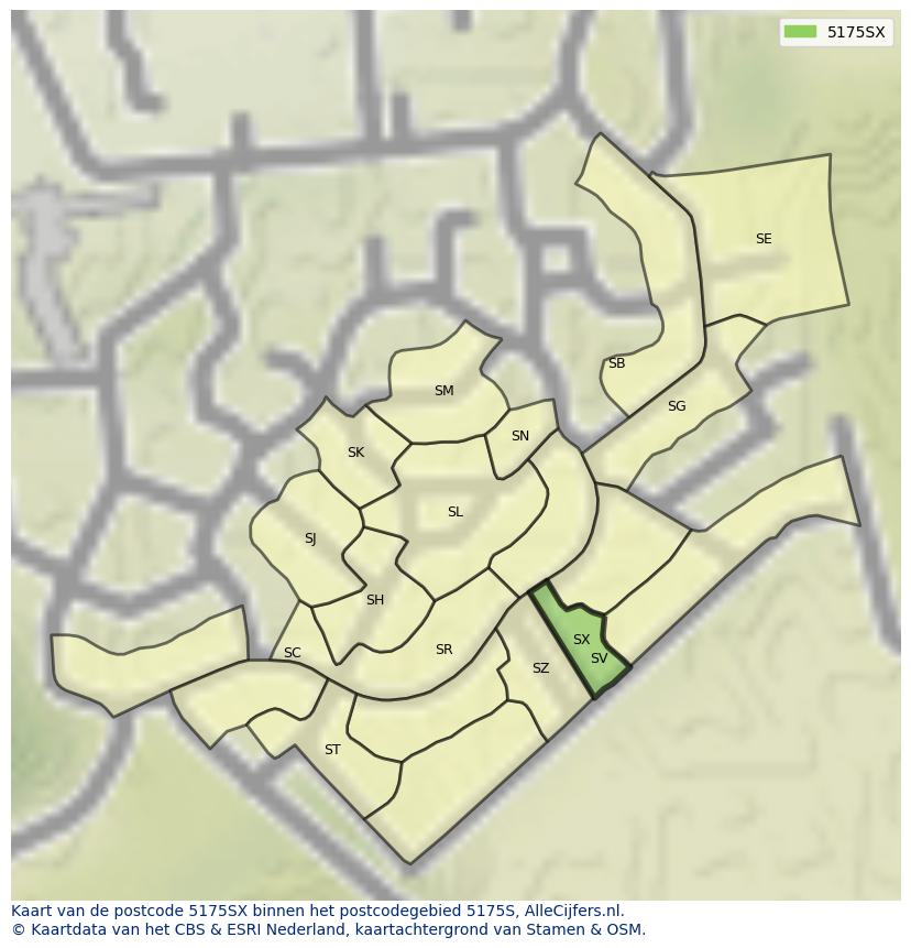 Afbeelding van het postcodegebied 5175 SX op de kaart.
