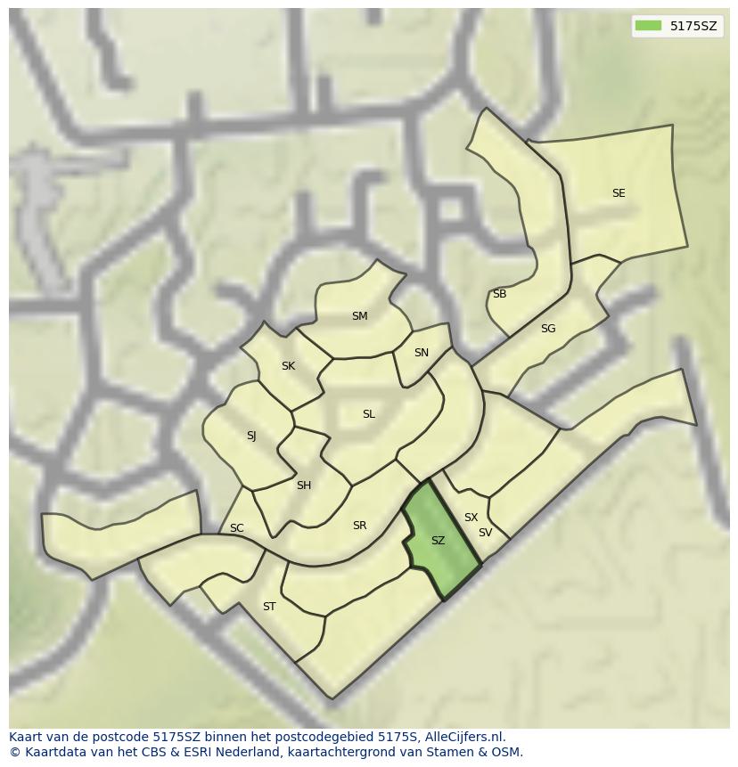 Afbeelding van het postcodegebied 5175 SZ op de kaart.