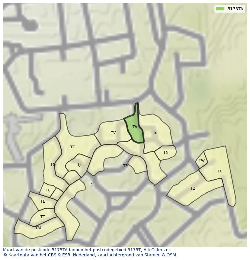 Afbeelding van het postcodegebied 5175 TA op de kaart.