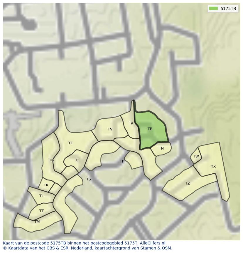 Afbeelding van het postcodegebied 5175 TB op de kaart.