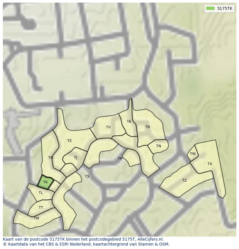 Afbeelding van het postcodegebied 5175 TK op de kaart.