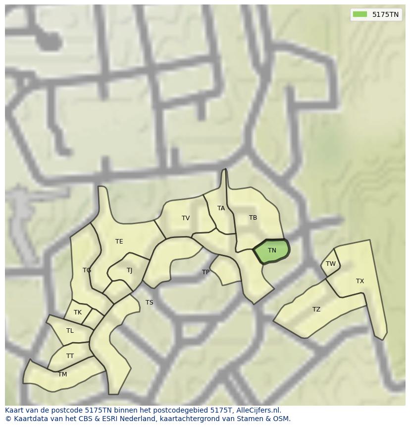 Afbeelding van het postcodegebied 5175 TN op de kaart.