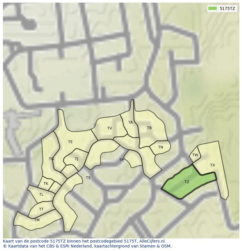 Afbeelding van het postcodegebied 5175 TZ op de kaart.