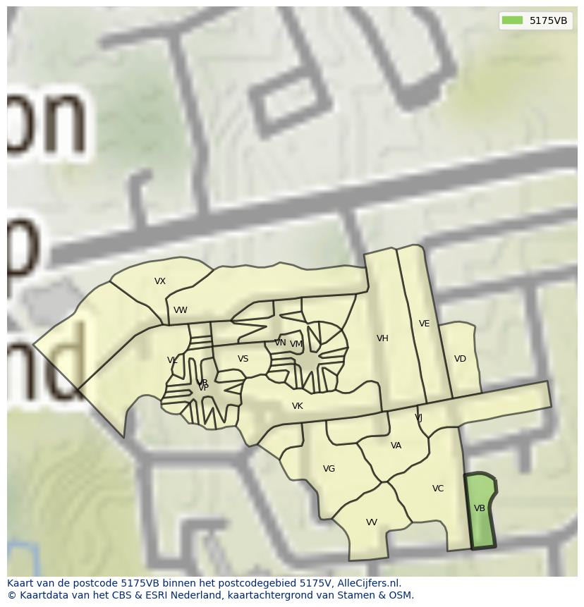 Afbeelding van het postcodegebied 5175 VB op de kaart.