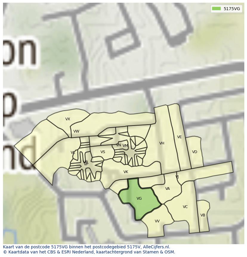 Afbeelding van het postcodegebied 5175 VG op de kaart.