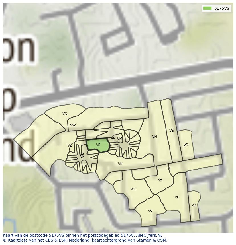 Afbeelding van het postcodegebied 5175 VS op de kaart.
