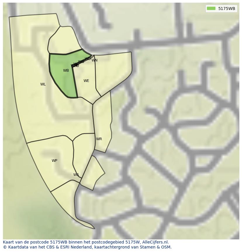 Afbeelding van het postcodegebied 5175 WB op de kaart.