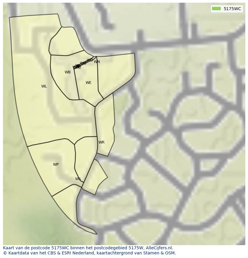 Afbeelding van het postcodegebied 5175 WC op de kaart.