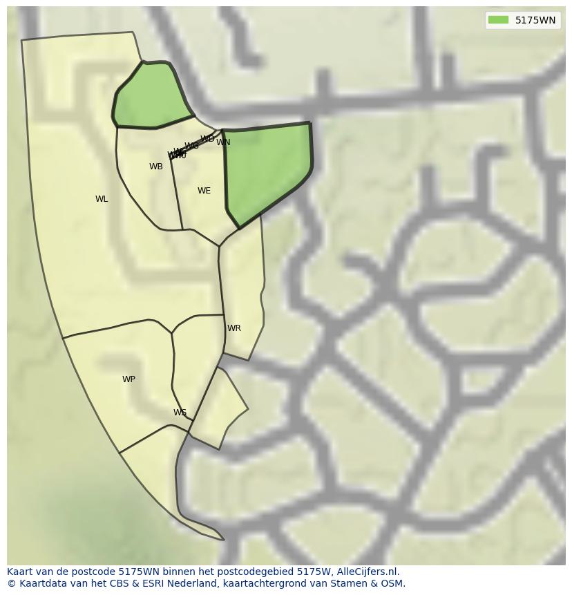 Afbeelding van het postcodegebied 5175 WN op de kaart.