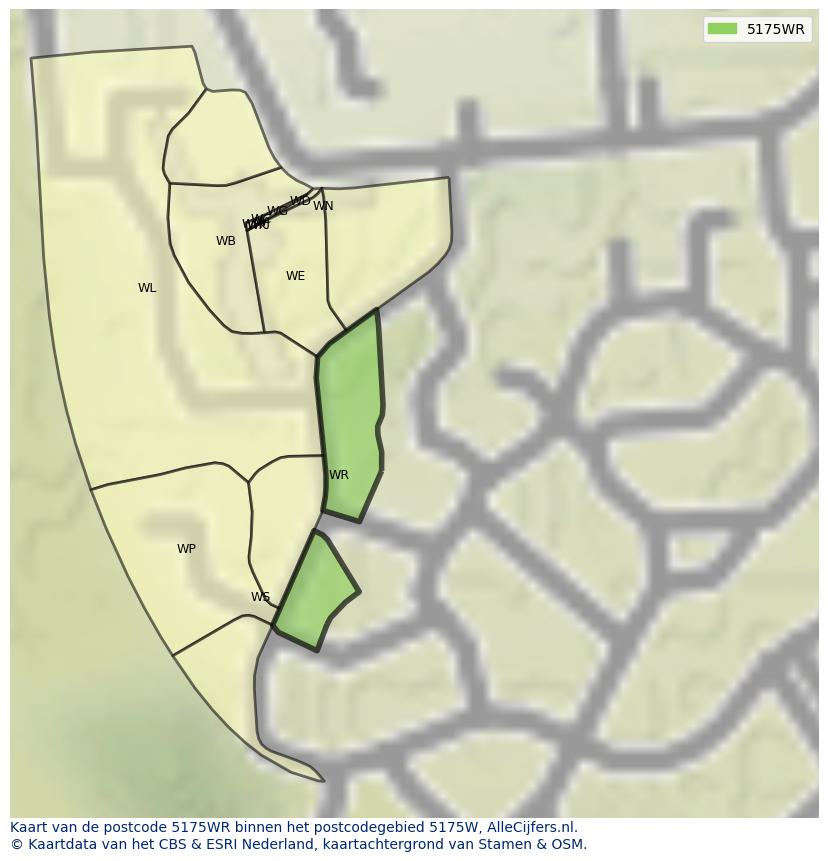 Afbeelding van het postcodegebied 5175 WR op de kaart.