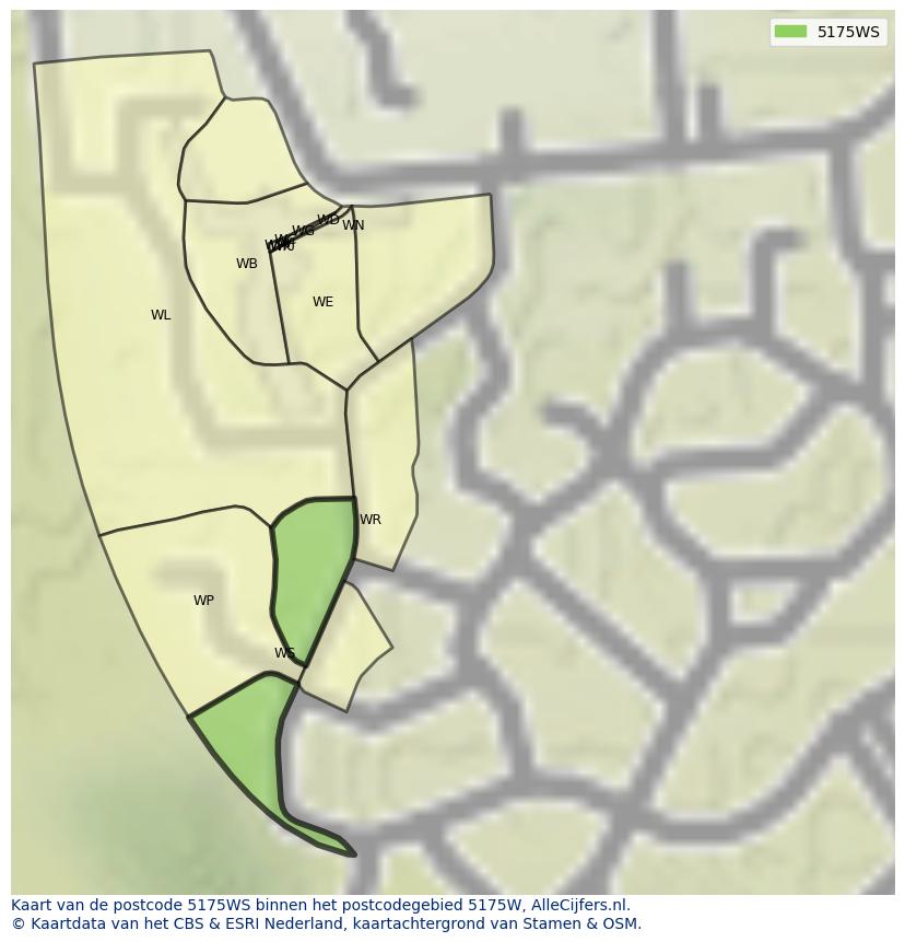 Afbeelding van het postcodegebied 5175 WS op de kaart.