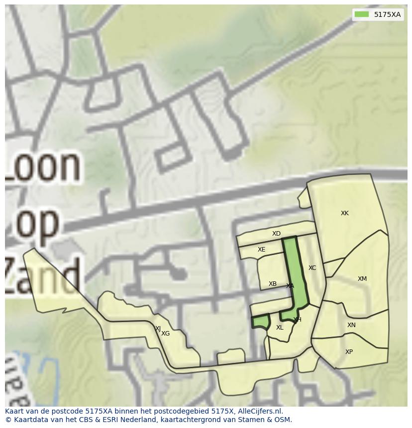 Afbeelding van het postcodegebied 5175 XA op de kaart.