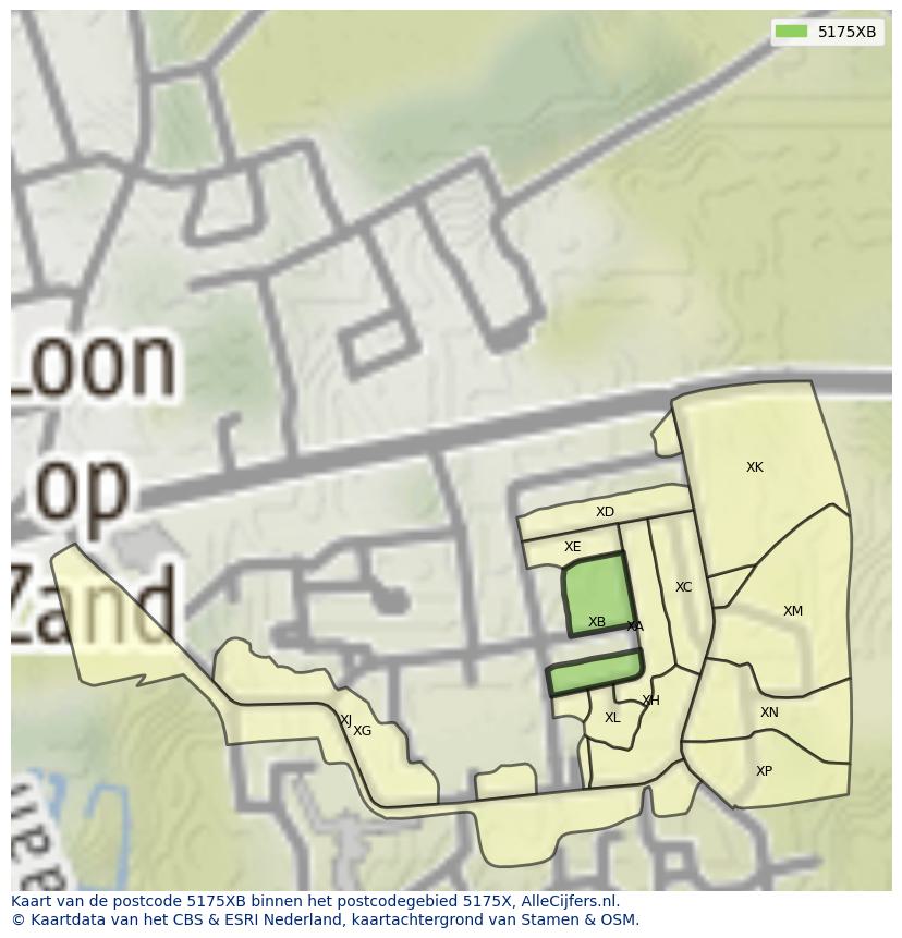 Afbeelding van het postcodegebied 5175 XB op de kaart.