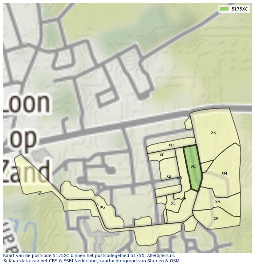 Afbeelding van het postcodegebied 5175 XC op de kaart.