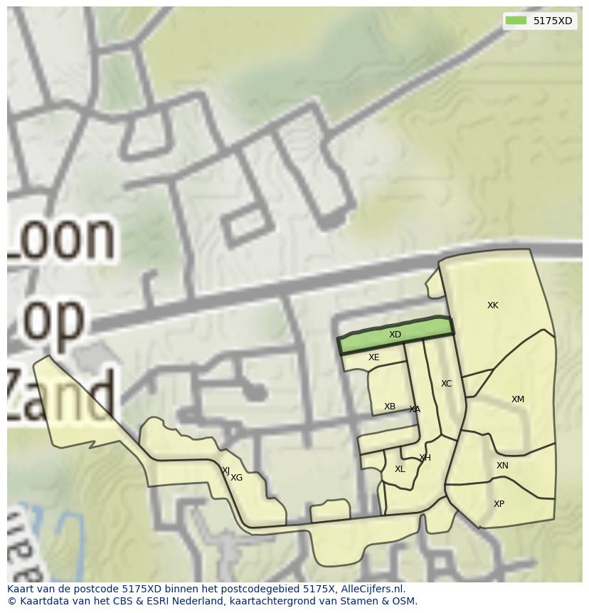 Afbeelding van het postcodegebied 5175 XD op de kaart.