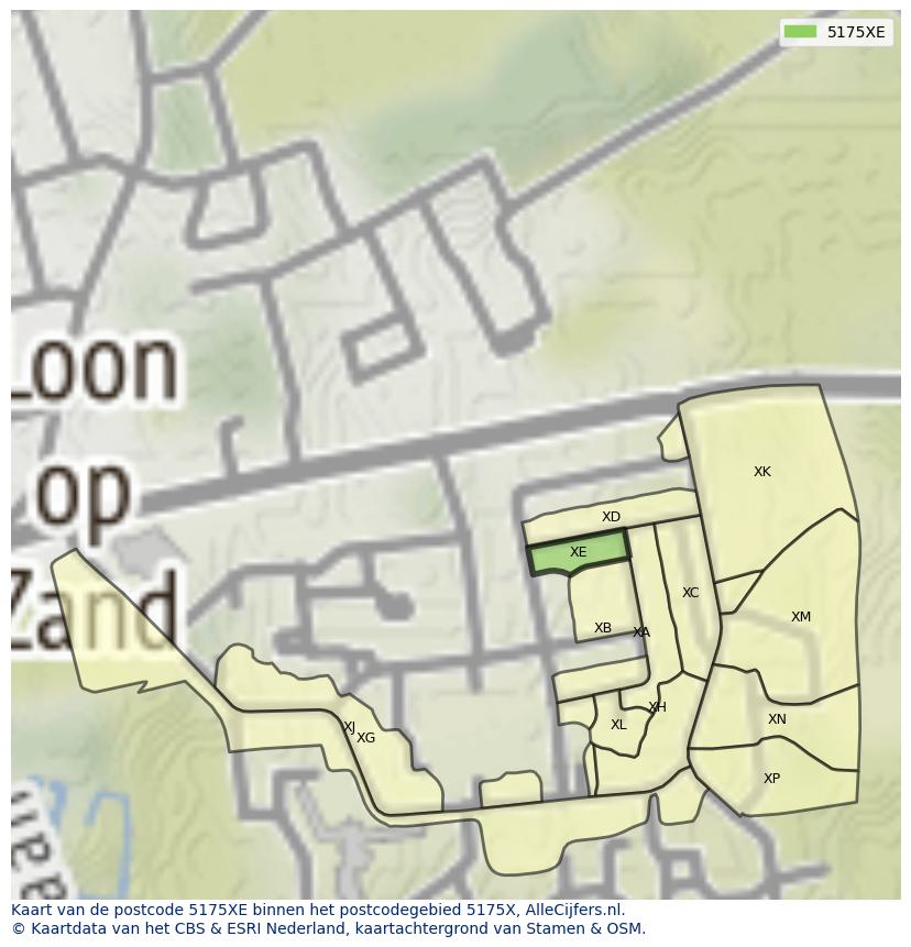 Afbeelding van het postcodegebied 5175 XE op de kaart.