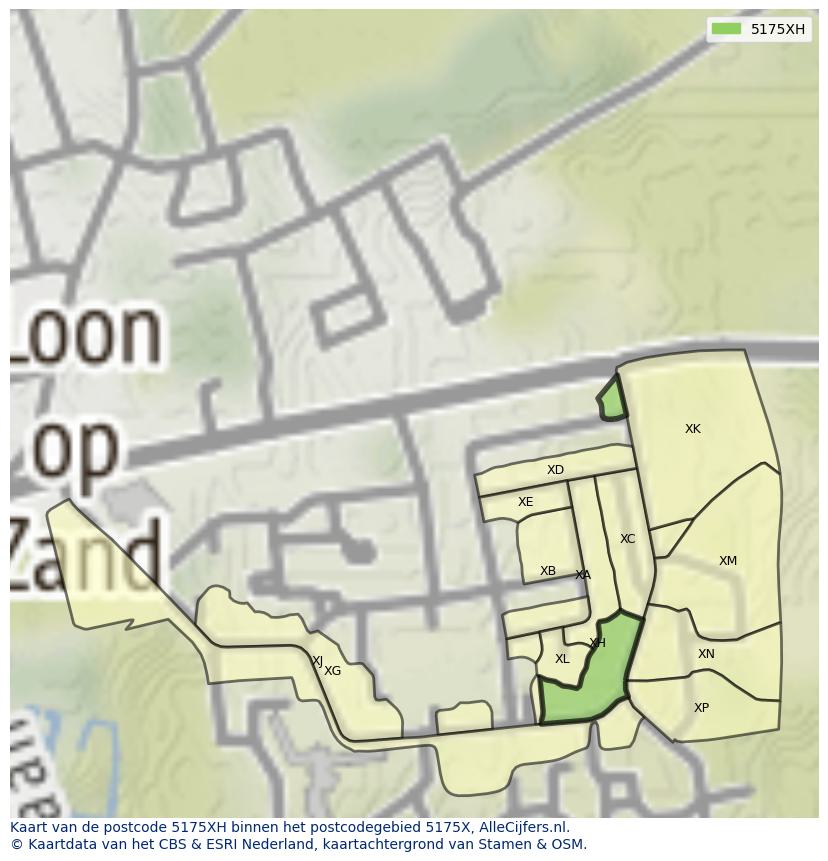Afbeelding van het postcodegebied 5175 XH op de kaart.