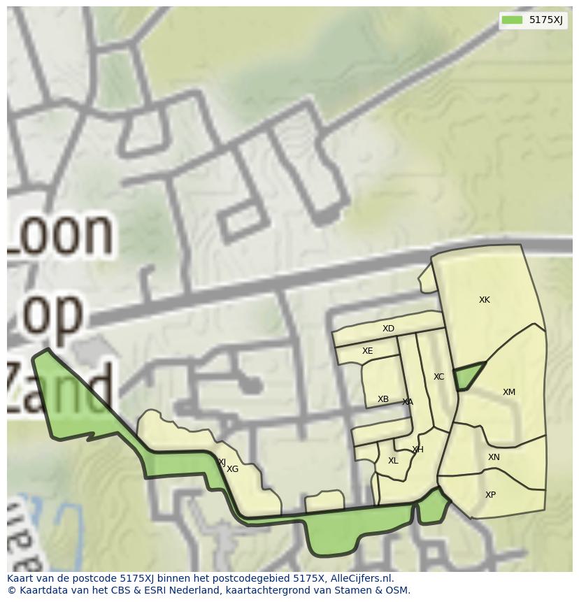 Afbeelding van het postcodegebied 5175 XJ op de kaart.