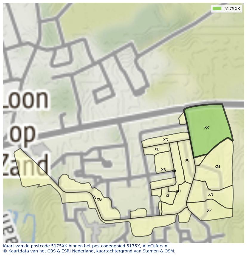 Afbeelding van het postcodegebied 5175 XK op de kaart.