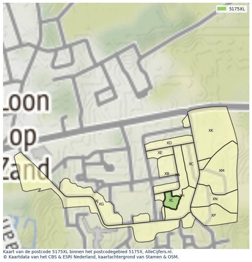 Afbeelding van het postcodegebied 5175 XL op de kaart.