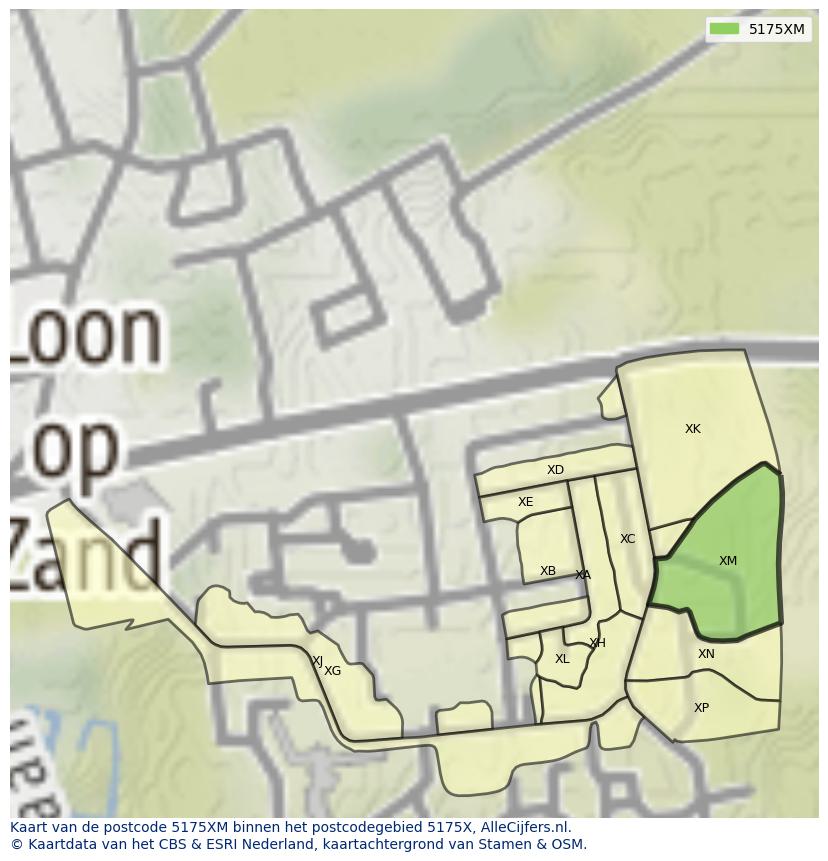 Afbeelding van het postcodegebied 5175 XM op de kaart.